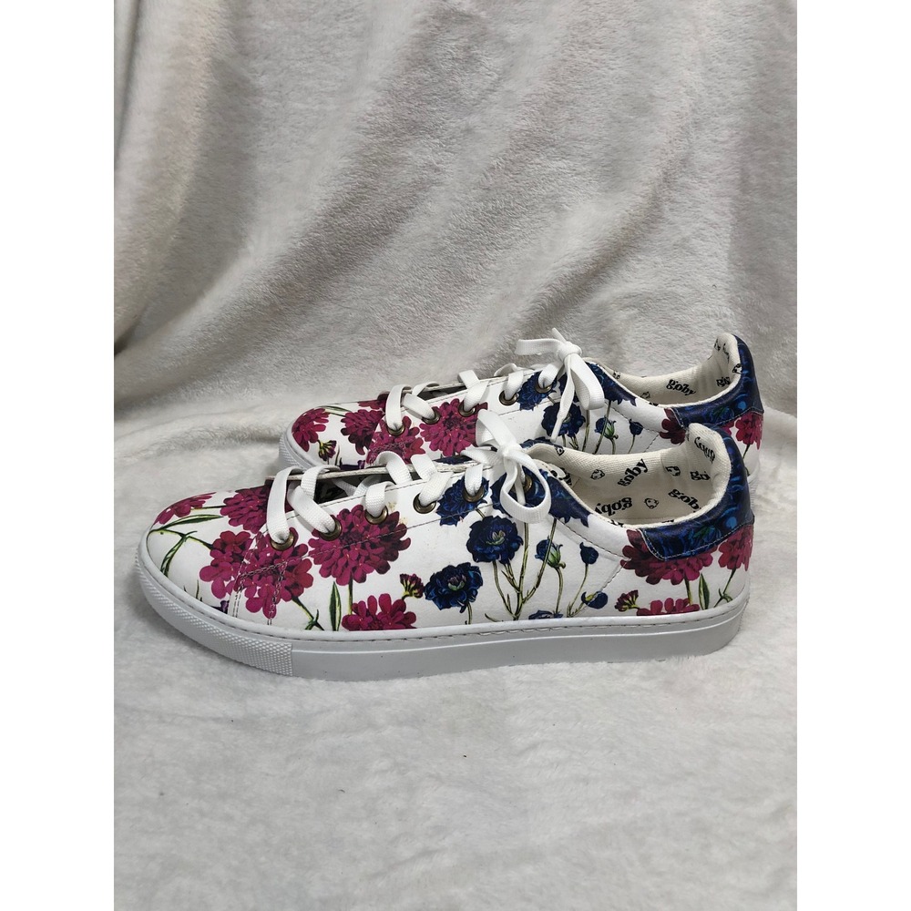 NEW Goby Floral Low Top Sneakers Women White Pink Blue Botanical Lace Up